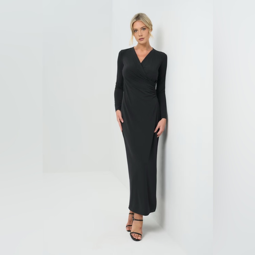 Anatomie Janie Black Faux Wrap Maxi Dress Size Large Brand New NWT!